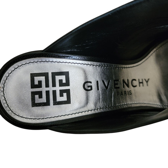 Givenchy Black Leather Logo Monogram 4G Mules Heeled Sandals 7.5 37.5 - Picture 11 of 13